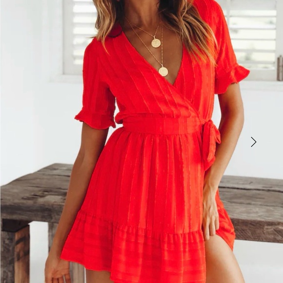 Hello Molly Dresses & Skirts - Women's Red Wrap Mini Dress with Tie Waist